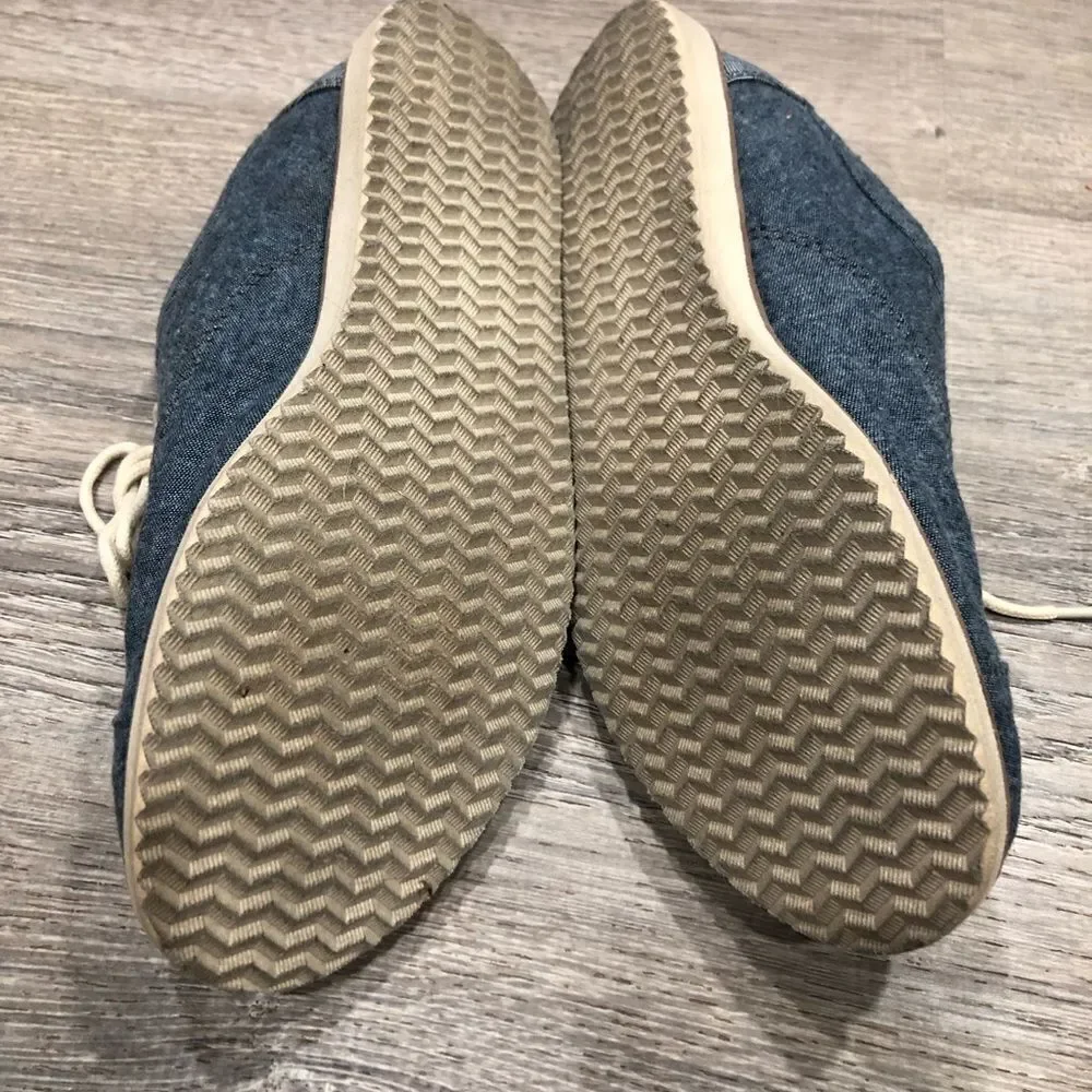 TOMS Brogue Kids Youth Boys Blue Denim Casual Oxford Dress Shoes Size‎ 4Y